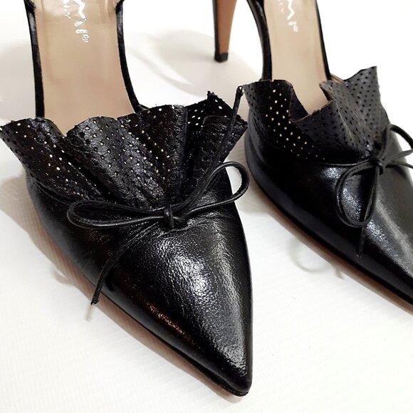 ADAMI Pinup Stiletto Heel Pumps with Ruffle Detail in Jet Black Leather - Picture 5 of 15